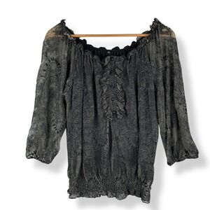 Fairy Grunge Lace Peasant Top Womens Size Medium Y2K 2000s Gothic Made in USA